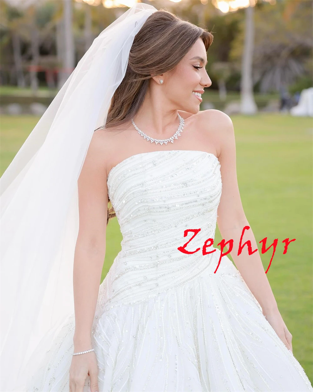 

Customized White Satin Sequined Wedding Party A-line Square Neck Long Dresses Elegant Formal Luxury Dreamy Modern Dresses
