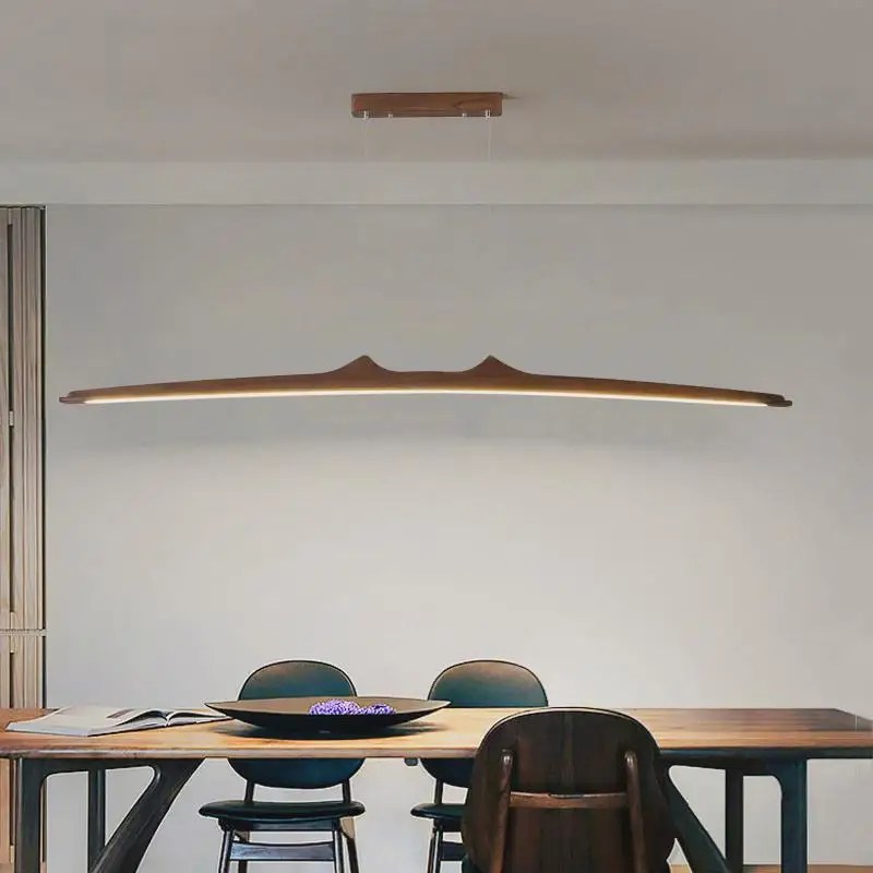 

Подвесной светильник для ресторана из орехового дерева, минималистичный обеденный стол, винтажные светильники для гостиной, барная стойка, светодиодная длинная люстра