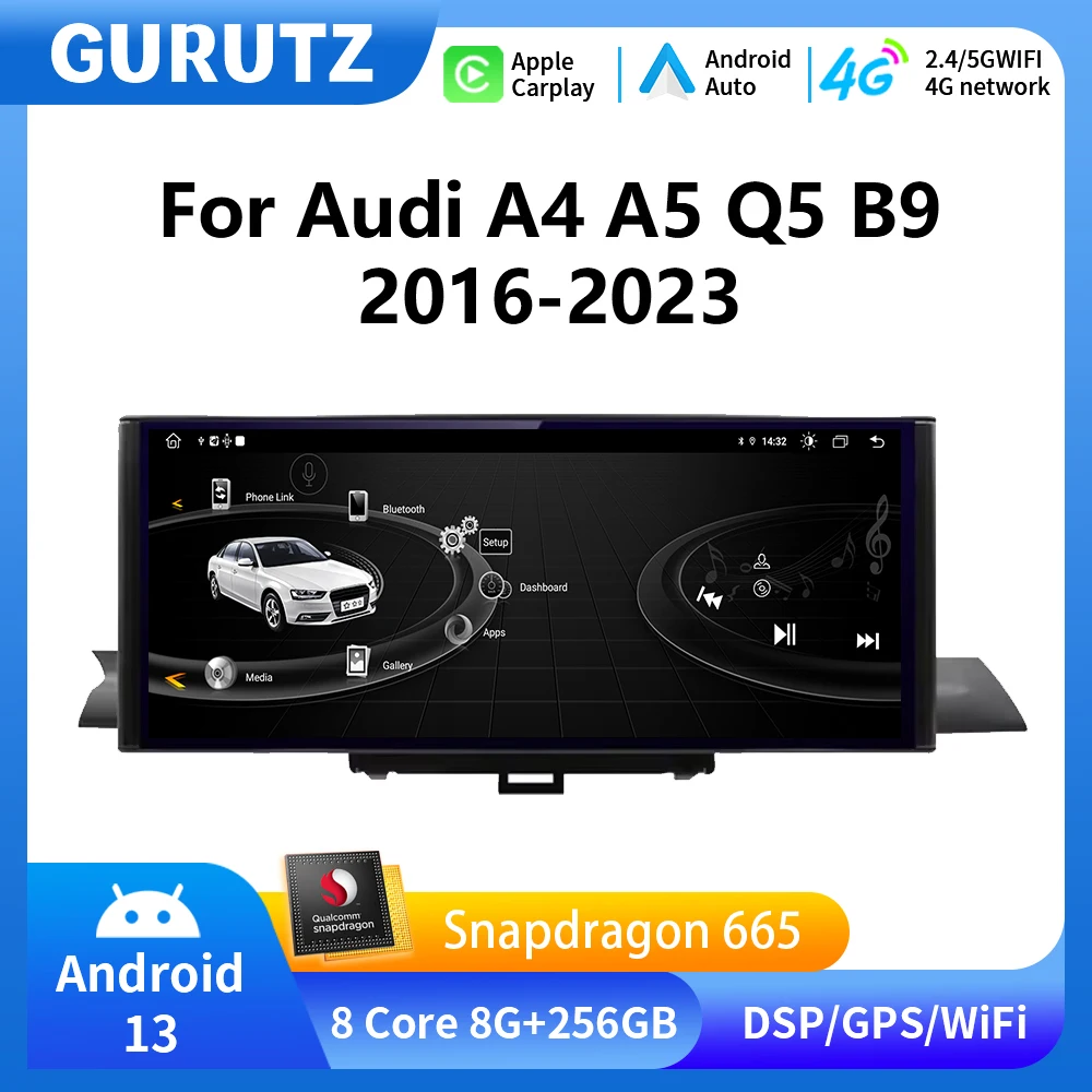 

12.3 Inch Android 13 Wireless Carplay Multimedia Stereo For Audi A4 A5 Q5 B9 2016-2023 4G Touch Screen GPS Navigation BT WIFI