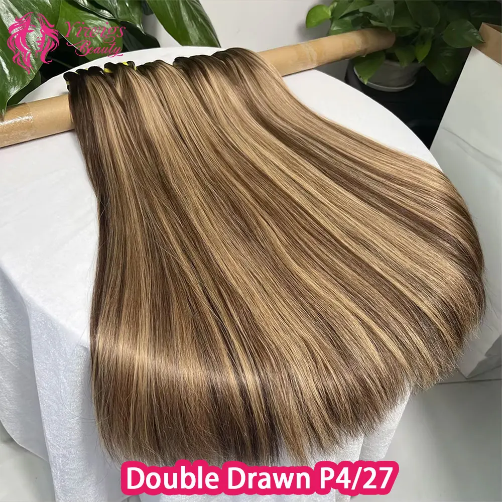 

Yiwigs 15A Grade #P4/27 Double Drawn Highlight Ombred Color Bone Straight 100% Human Hair Bundles Raw Hair Weave Extensions