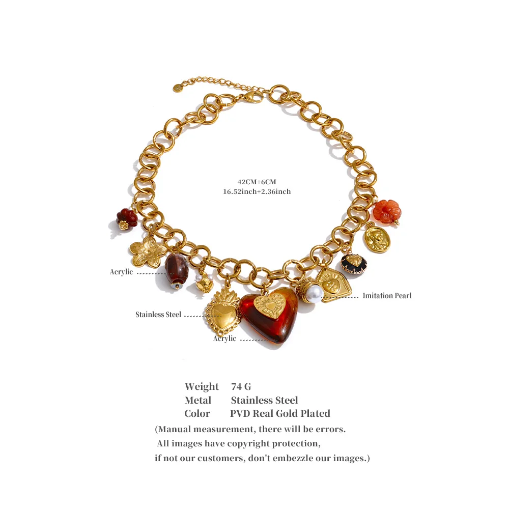 Yhpup Charms Anhänger Halskette Edelstahl Acryl Herz Blume Erdbeere Tropfen Statement Halskette Wasserdicht Kragen Schmuck – Detail 9