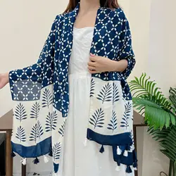 Breathable Lovely Floral Polyester Soft Scarf Boho Chic Tassel Shawl Women Perfect for Travel & Casual Muslim Hijab 180*90Cm