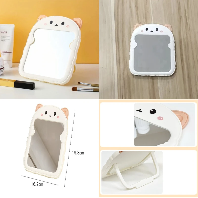 Stylish Foldable Cat-Ear Makeup Mirror with Polished Plastic Frame, Portable, Durable, Compact, Lightweight, Handheld, No Power