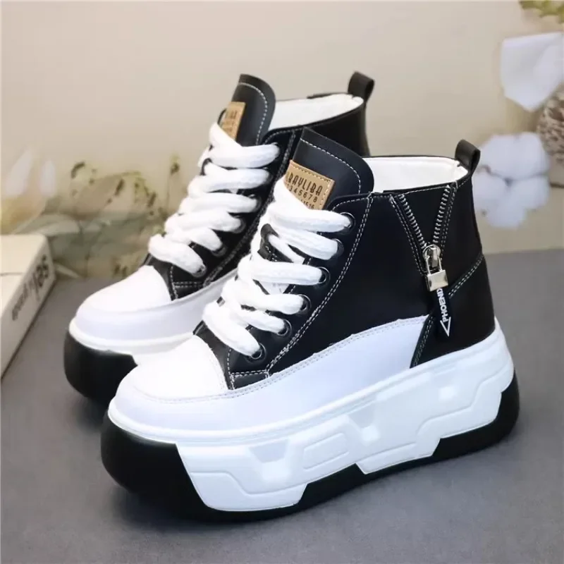 

Spring and autumn fashion super high heels 10cm lace-up small white shoes increase 8cm large size women's shoes sneakers women