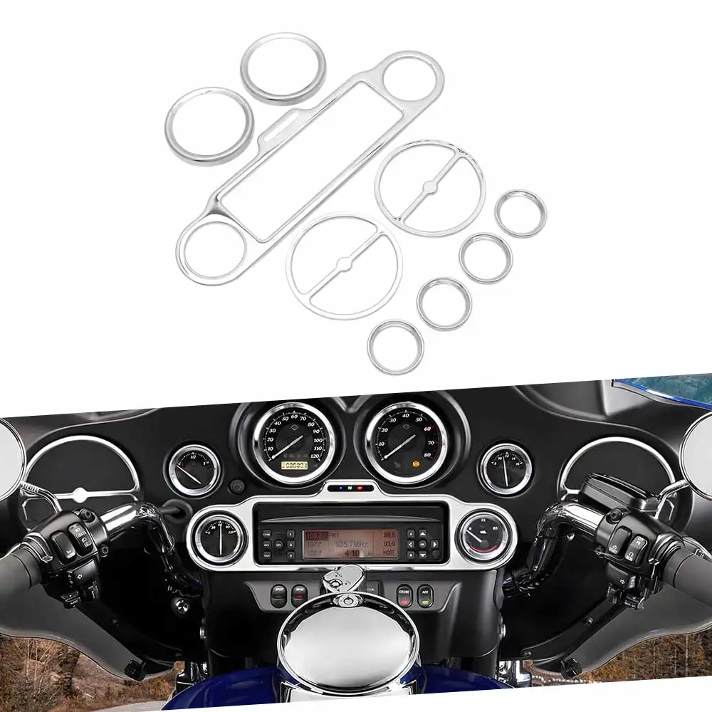 Motorcycle Stereo Accent Trim Ring & Speedo Gauge Bezels For Harley Street Electra Glide Ultra Classic CVO/SE FLHTC/I 1996-2013