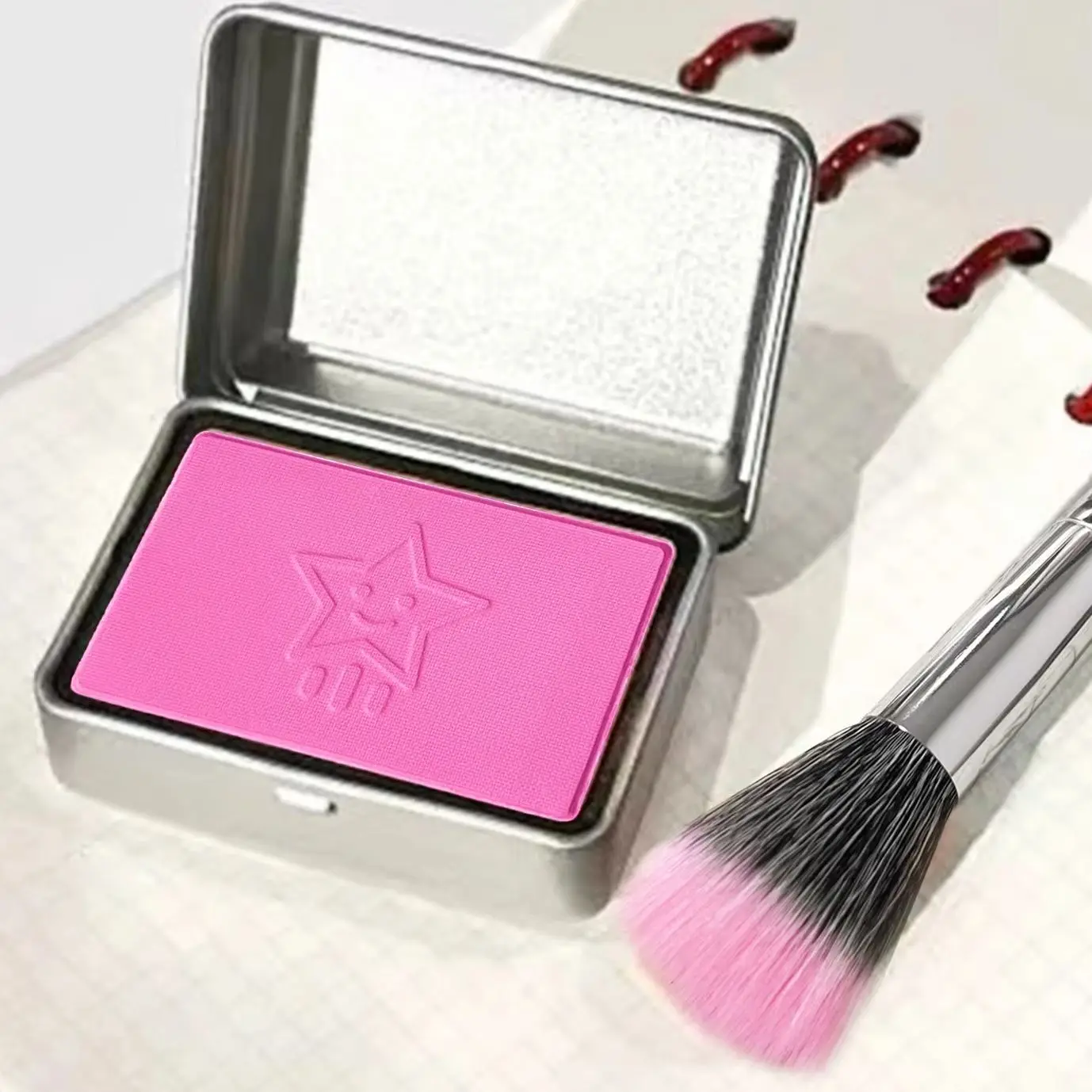 4 ألوان متوفرة صندوق حديد أحمر خدود أحادي اللون، لوحة أحمر خدود غير لامعة بلون الخوخ لتفتيح لون البشرة، تعديل لون المخطط المخطط