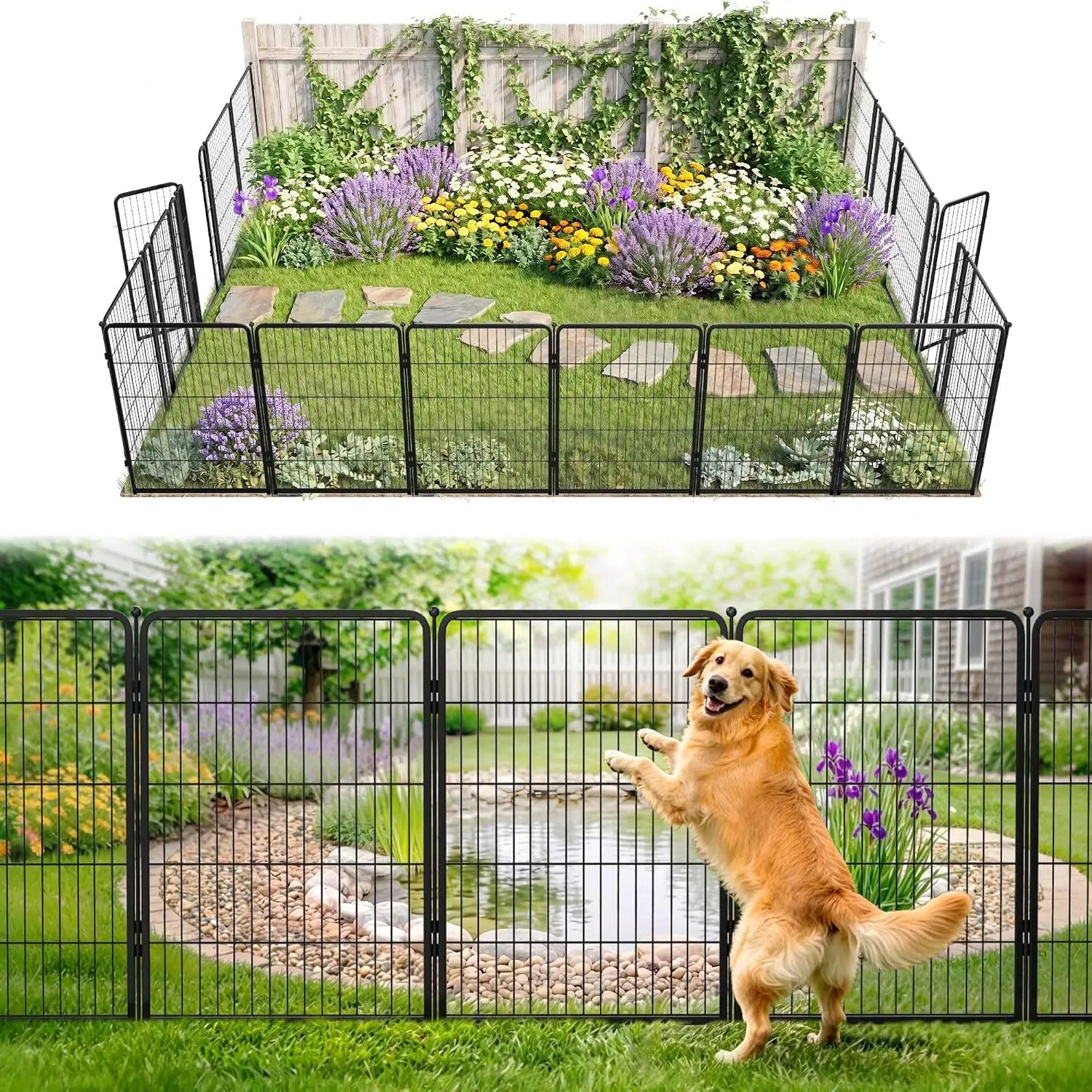 No Dig Garden Fence, Outdoor for Yard, 40in(H) x 36.4ft(L), 16 Panels, Customized