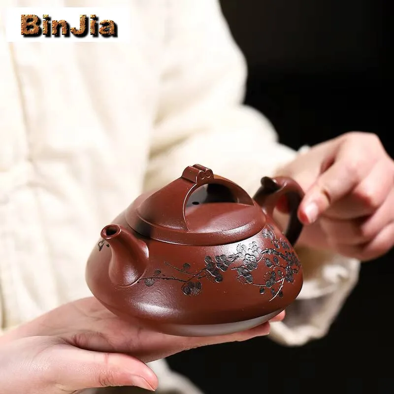 

300 мл Исинский фиолетовый глиняный чайник ручной работы с каменным совок, чайник с необработанной рудой, чайник с кровью дракона и песком, китайский набор Zisha, коллекция