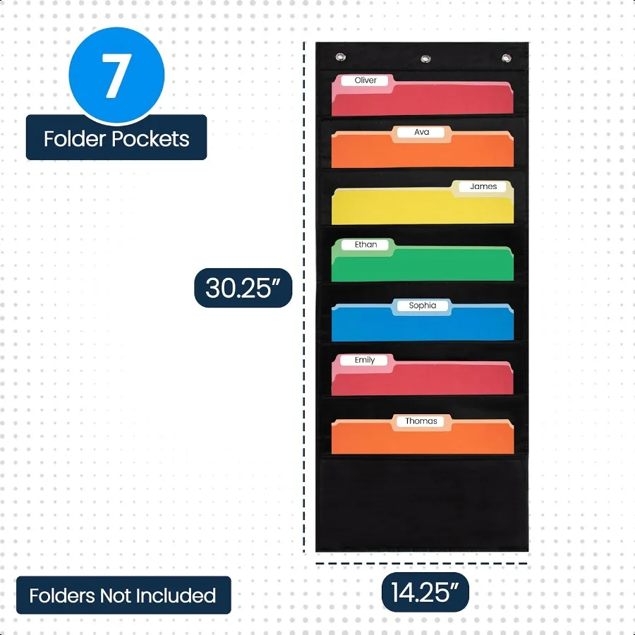 7 Pocket File Pocket Chart Black Tall Versatile Wall Hanging File Folder Organizer for Classroom Office Home and More Wall Fold