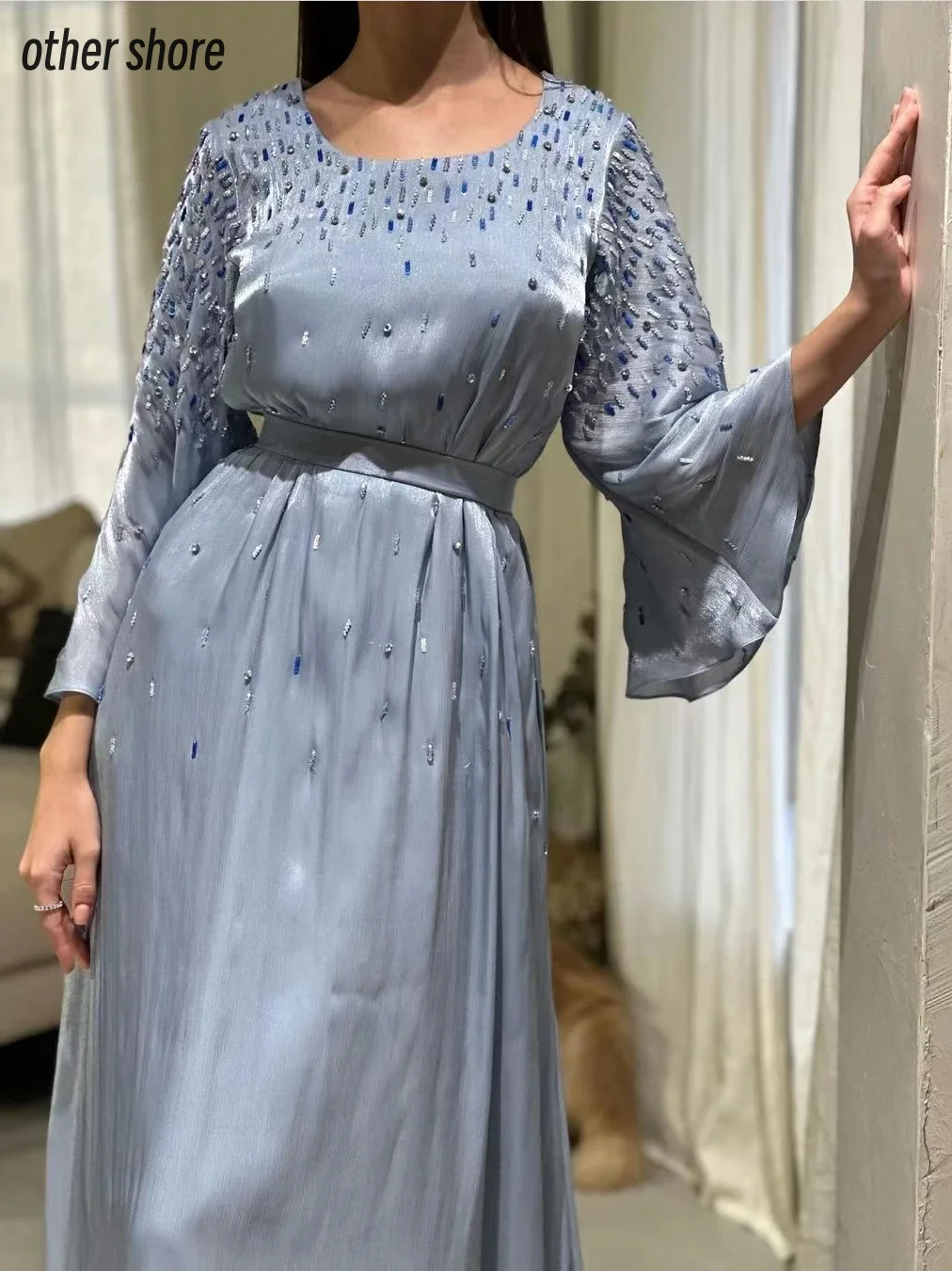 Andere Shore Elegante Vintage Zoete Blauwe Pailletten Kralen A-Lijn Aanpassen Formele Gelegenheid Prom Jurk Avondfeest Jurken