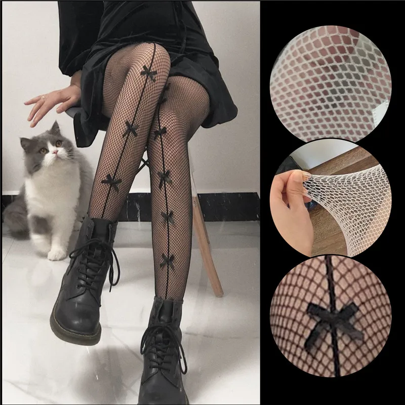 Frauen JK Mädchen Nette Bowknot Strumpfhosen Lolita Strumpfhosen Sexy Spitze Mesh Fishnet Oberschenkel Hohe Strümpfe Club Party Cosplay Kawaii Strumpfwaren – Detail 2