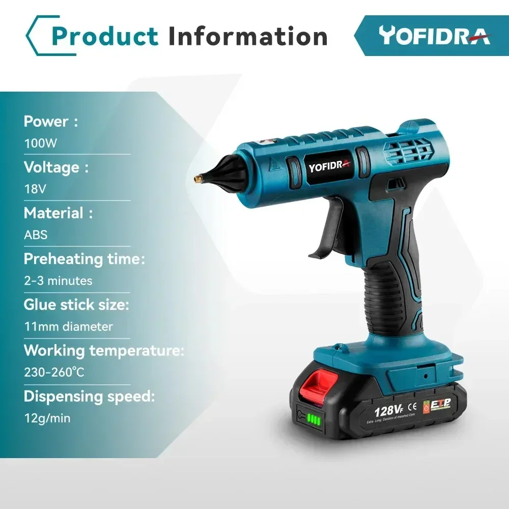 Yofidra 100W 260 °   Pistola de cola quente de alta temperatura para makita 18v bateria industrial mini pistolas de cola ferramenta de reparo