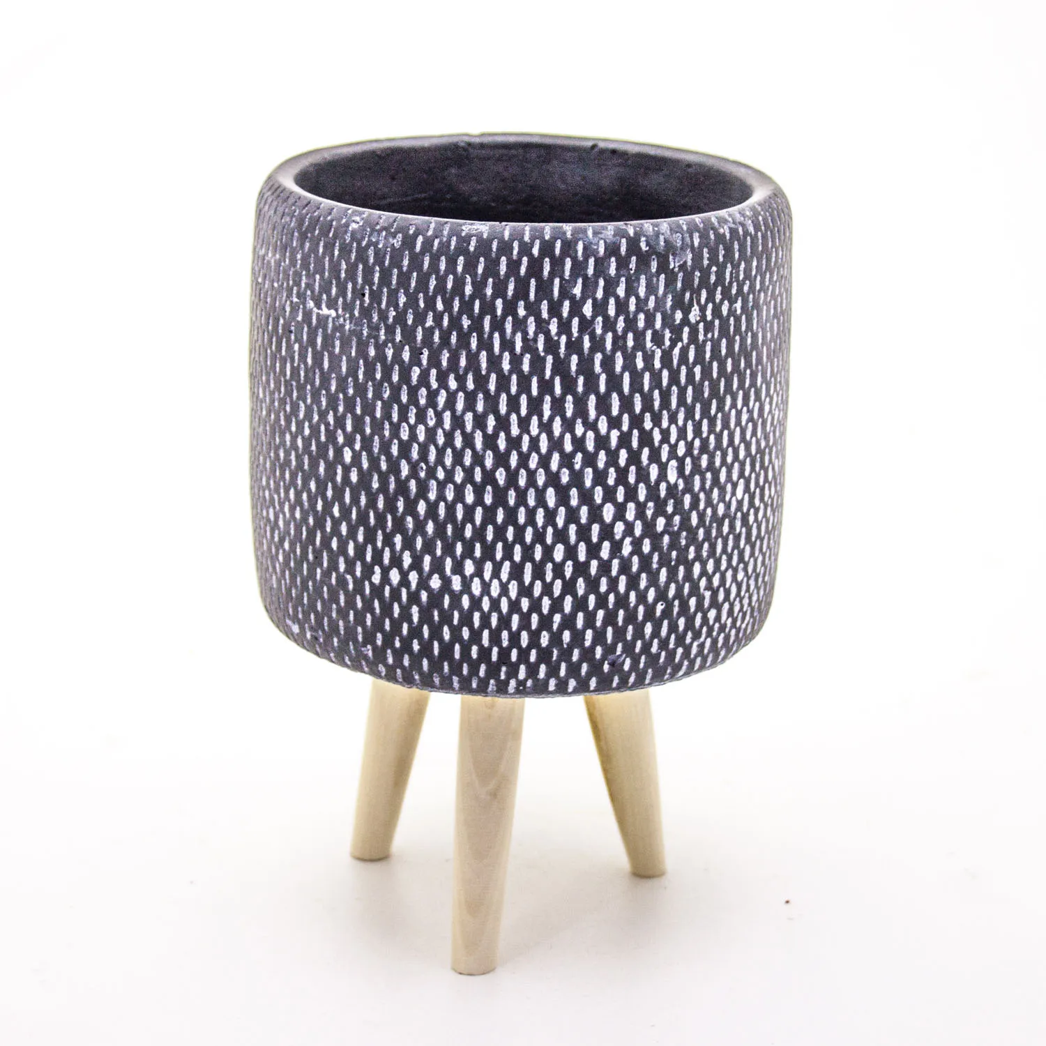 Black concrete potted notched patterned black concrete flower pot 14x20,5 Cm