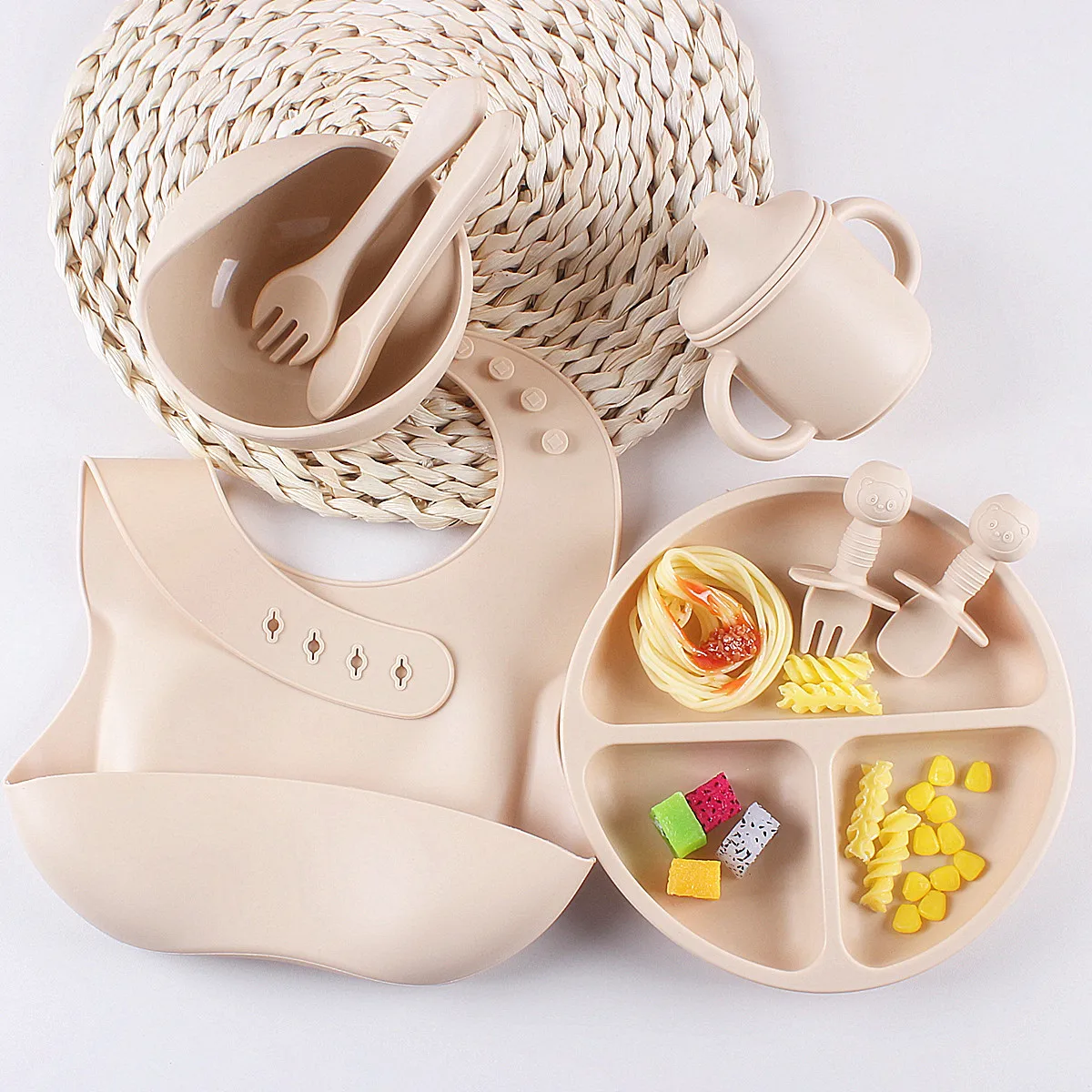 

10 шт./компл. набор детской силиконовой посуды, инструменты для кормления детского питания, независимая миска для кормления с присоской