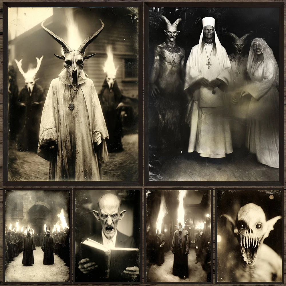 

Demons,Witchcraft Worshippers Pagan Wall Art Canvas Painting,Creepy Dark Demon Photography Art Poster Print Home Decor Unframed