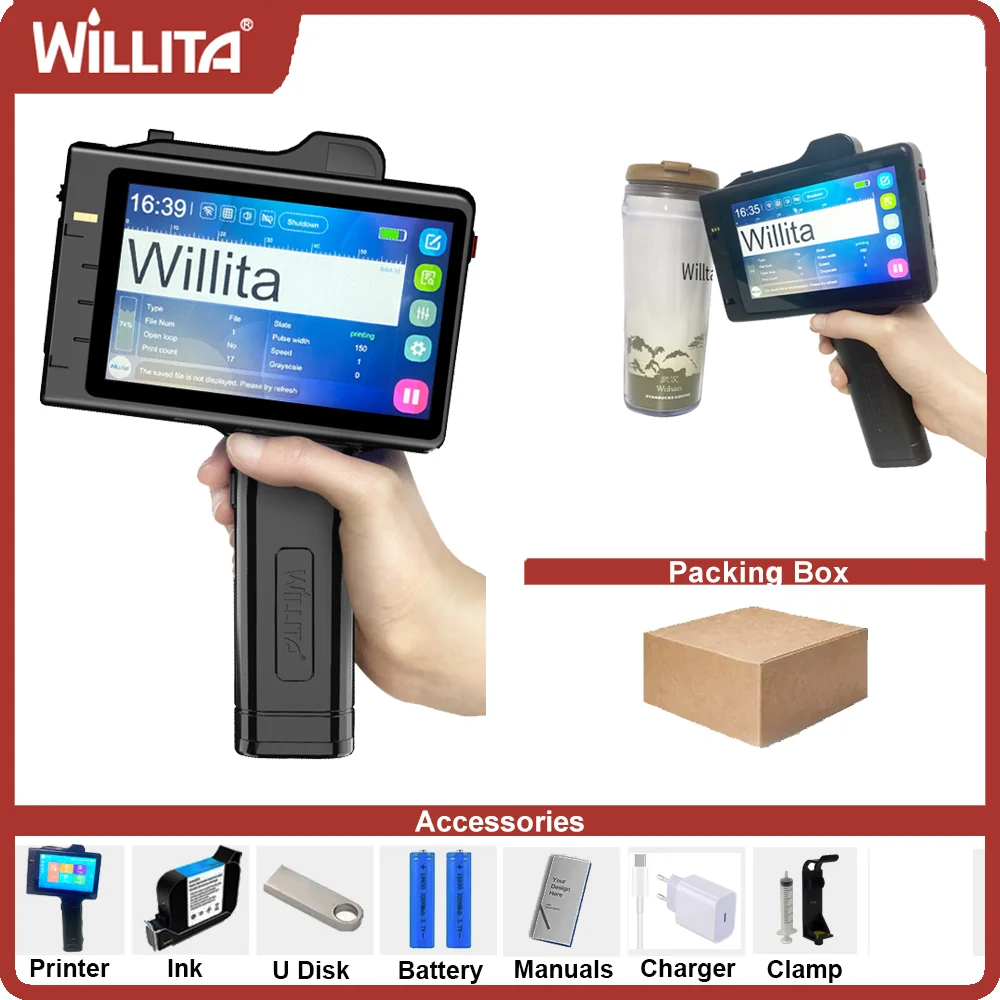 Willita 12.7mm Handheld Inkjet Printer Variable QR Bar Batch Code Date Number Logo Expiry Date Hand Jet Pinter Thermal Printer