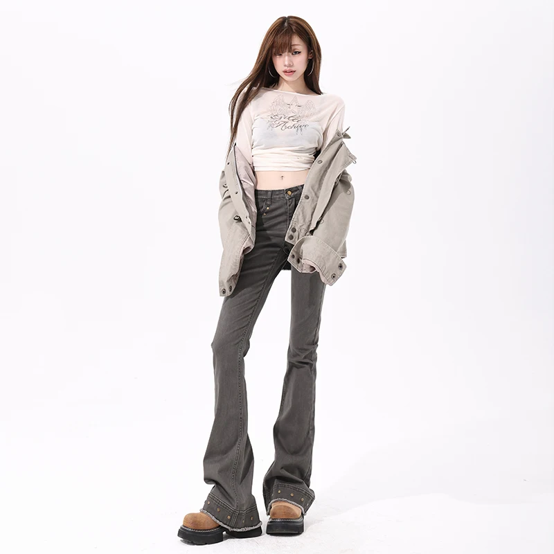 

Новый продукт, визуальная американская заклепка с западным ощущением, легко носить и прочный одиночный предмет, эластичный роговой джинсовый материал для женщин.