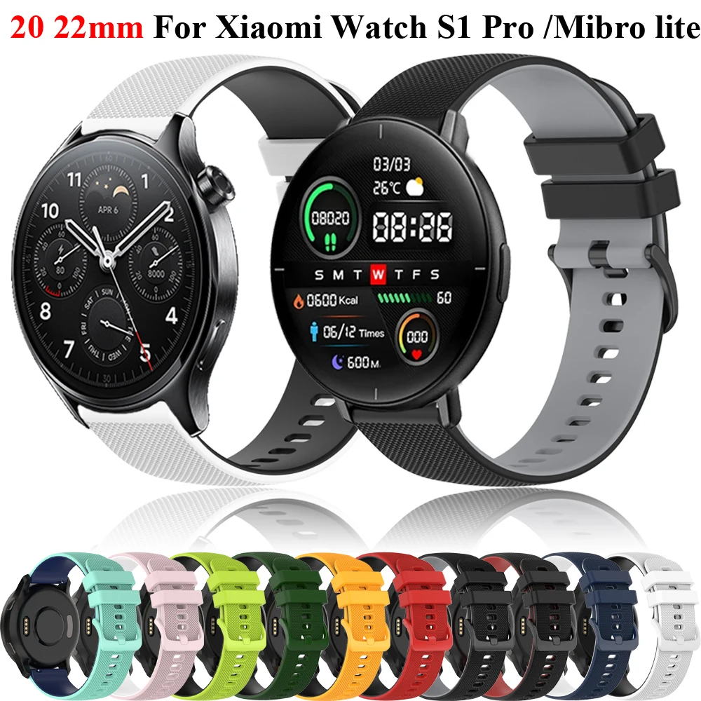 Smart WatchBand 20 22mm For Xiaomi Watch S1 Pro/Mibro lite Watch Strap MI Watch Sport/MiBro Color silicone Bracelet Wristband