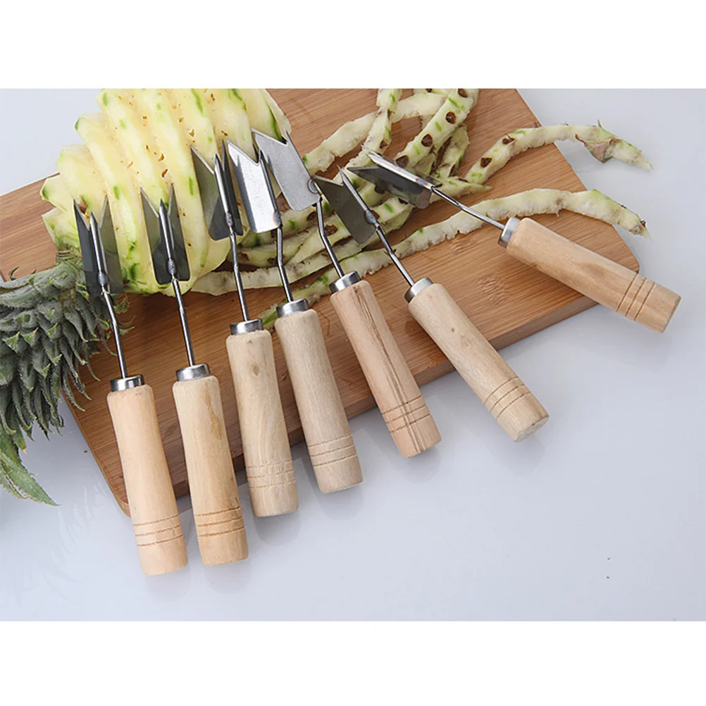 

7pcs Stainless Steel Pineapple Peeler Wood Handle Cutter Rustproof Easy Clean Camping Outdoor Travel Tool Pineapple