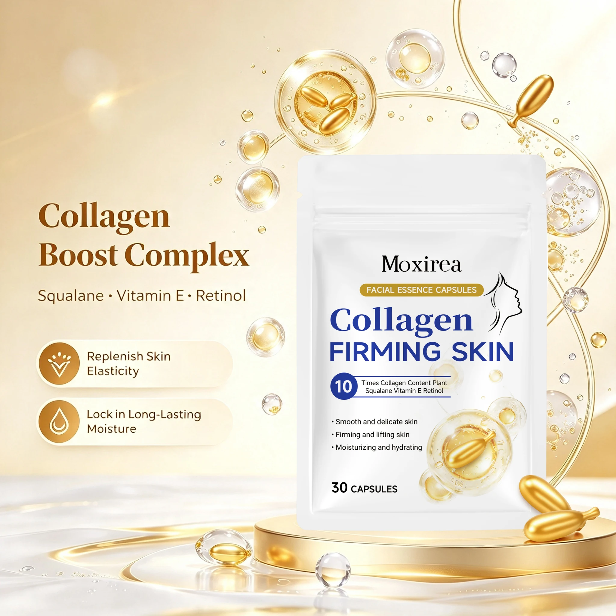 Collagen Retinol Facial Essence Capsules Plant Squalane Anti Aging Smoothing Firming Serum Fine Lines Moisturizing Skincare