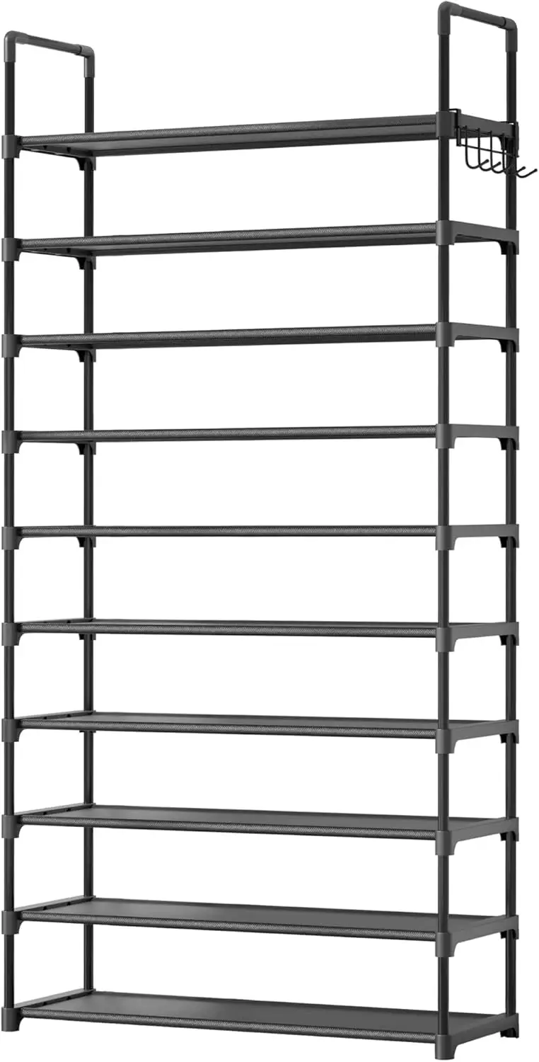 

Shoe Rack for Closet - 10-Tier Shoe Organizer with Hook Rack, Large-Capacity & Space-Saving Shoe Shelf for Entryway, Bed