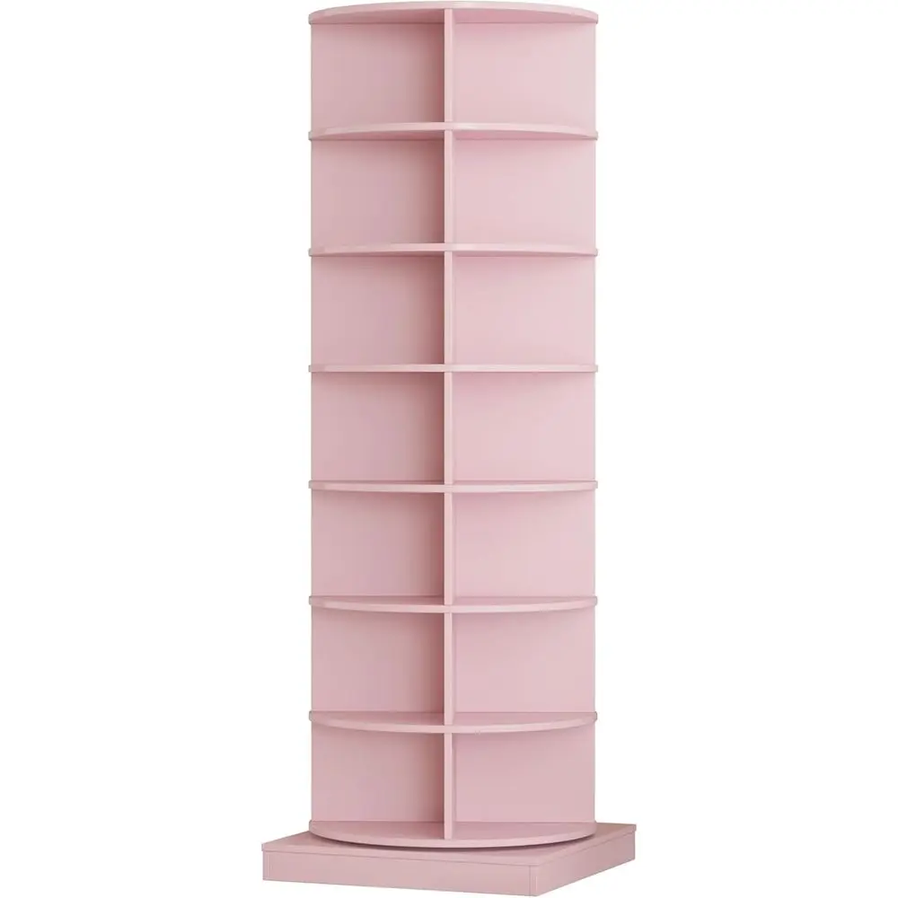 

7-уровневый 360 ° Поворотная полка для обуви на 28 пар, розовая, круглая, 4 отделения на уровень