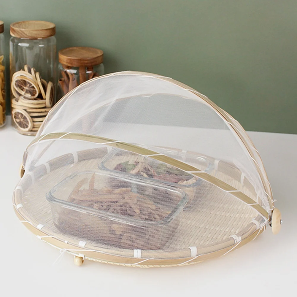 Hand-Woven Food Tent Basket Tray Fruit Vegetable Bread Storage Basket Simple Atmosphere Outdoor Picnic Mesh Net Cover