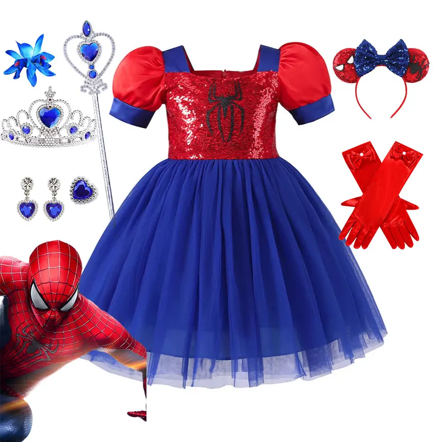 

Kids Super Hero Inspired Dress Spider Man Girls Costume Tutu Frock Shimmering Bodice Birthday Party Spiderman Role Play Vestidos