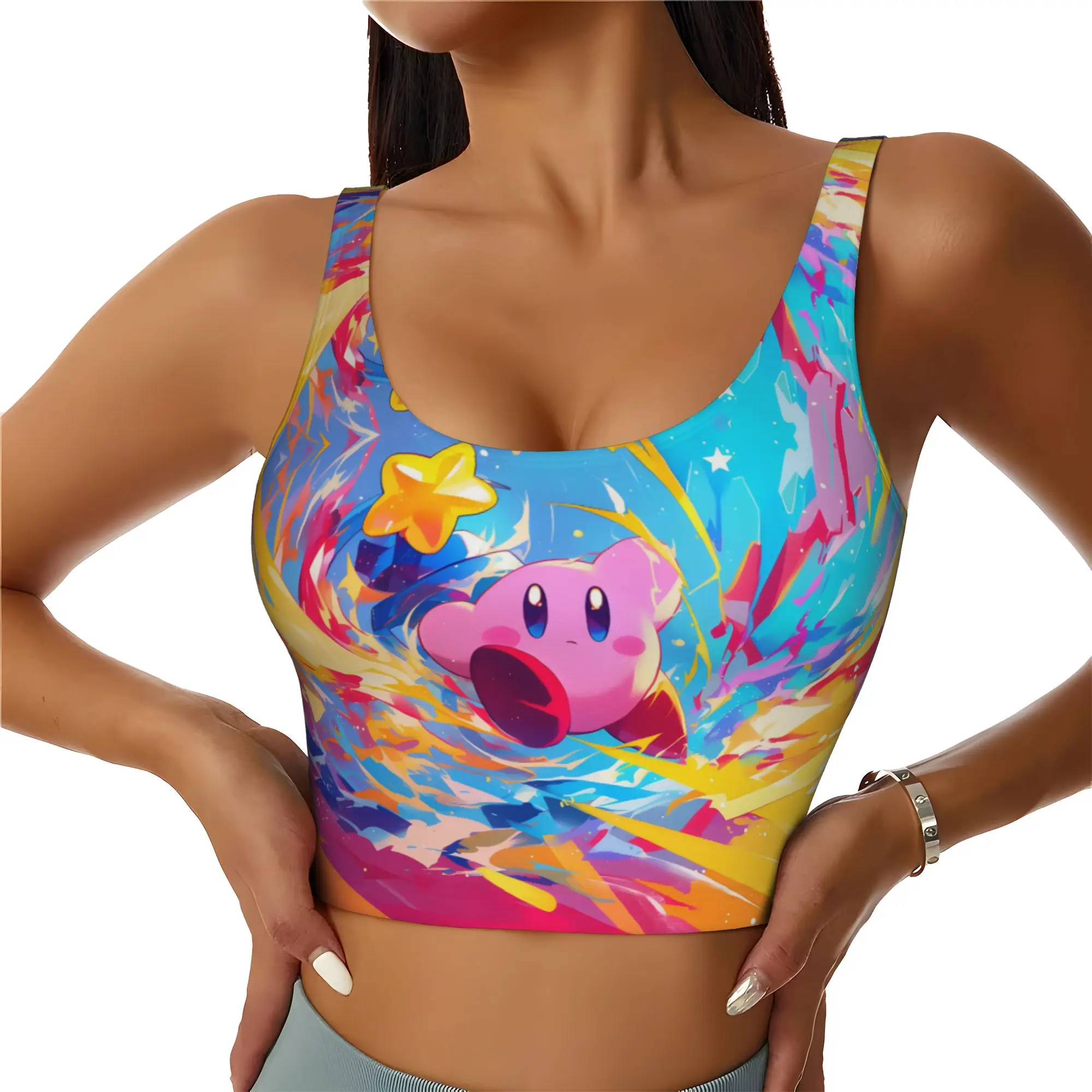 Custom K-Kirbys Cartoon Workout Crop Tank Tops Women's Seamless Video Game Yoga Running Sports Bras