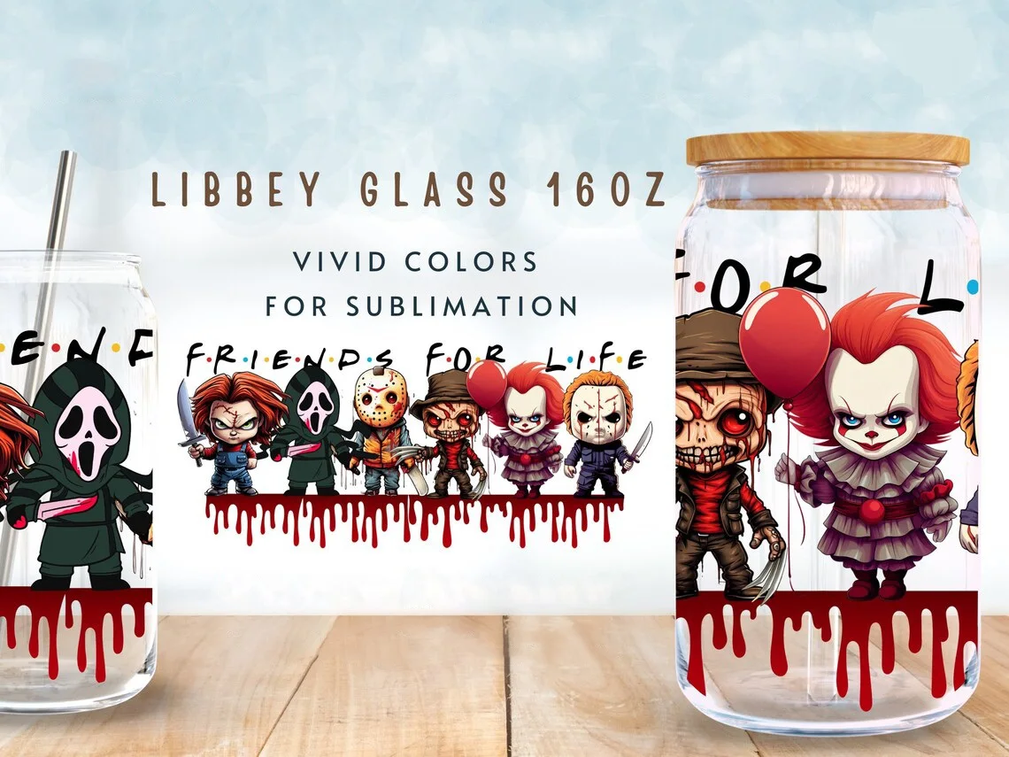 Horrorfilm UV Dtf Cup Wrap für 16 Unzen Libbey Glas kann DIY Transfer Aufkleber gruselige Geister