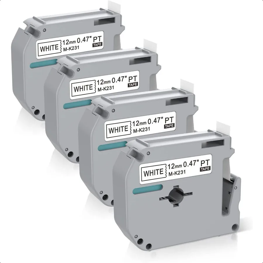 브라더 P 터치 M 테이프 MK231 MK231s MK231 MK231 M231 12mm 0.47 화이트 호환 라벨 메이커 테이프 교체용 4개