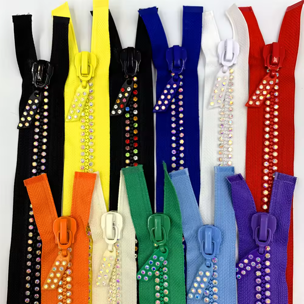 2-10pcs 24inch,60cm Dual-Strand Czech Crystal Zippers AB Crystal Rhinestone Separating Zippers Base Dress Colthes Sewing 10#