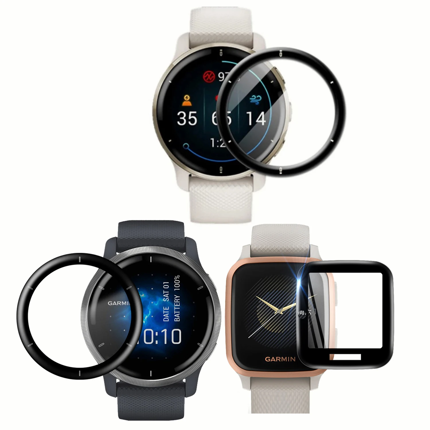غطاء حماية ناعم ثلاثي الأبعاد لهاتف Garmin Venu 2/2S/SQ Music Edition Vivoactive 4/4s Venu2 Plus واقي للشاشة ملحقات SQ2