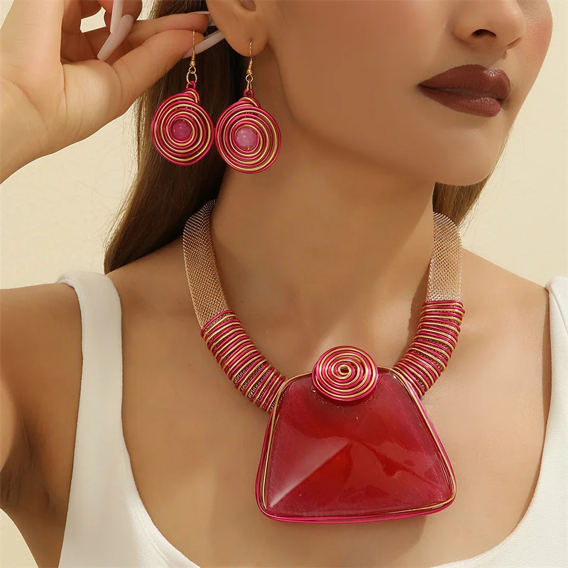 1set Crystal Necklace Earrings Set For Women Vintage Style Colorful Rhinestone Jewelry Set Inlaid Pendant With Lantern Chain