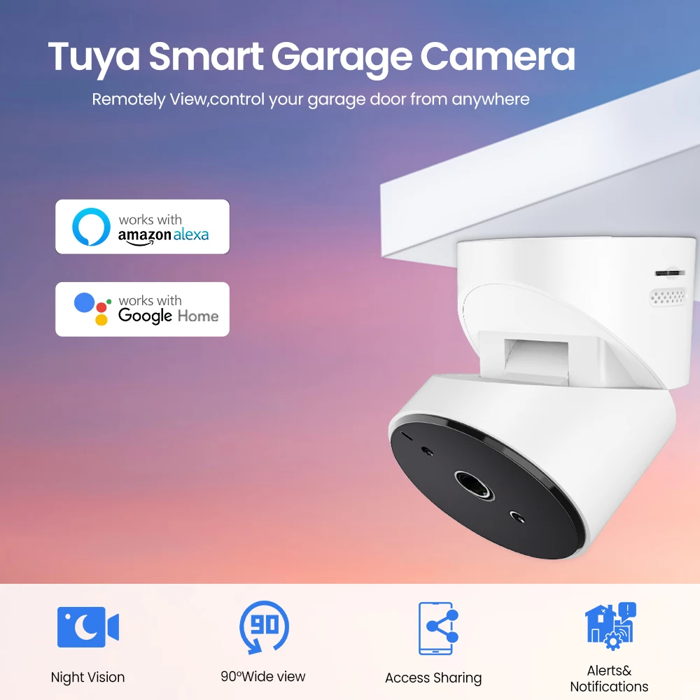 AVATTO Tuya WIFI Smart Garage Door Camera,Wireless Remote Control Garage Door Opener Monitor,Work For Google Home Alexa