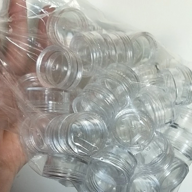 50 Uds. Tarro de crema transparente de 5g, Mini botellas cosméticas, contenedores, bote transparente para decoración de uñas, lata transparente pequeña para bálsamo
