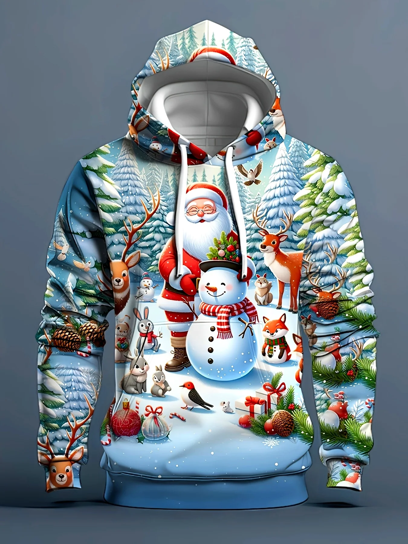 

Autumn Winter Men's Hoodie Funny 3D Christmas Elk Snowman Pattern Sweatshirts Fashion Santa Claus Print X'mas Clothing Loose Top