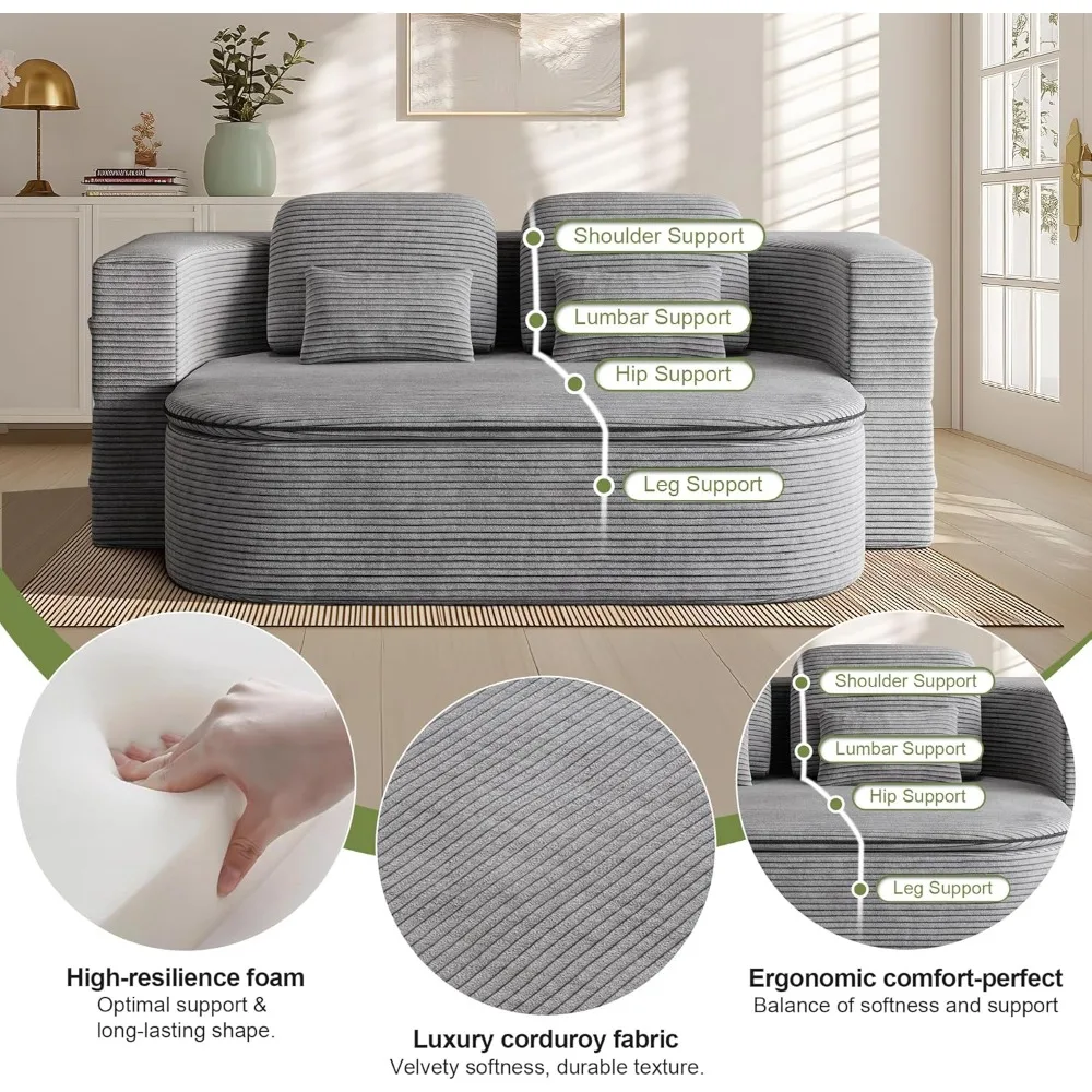75'' Convertible Folding Sofa Bed, Memory Foam Couch, Corduroy Couch Love Seat Sleeper Bed, 2-In-1 Foldable Curved Sleeper Sofa