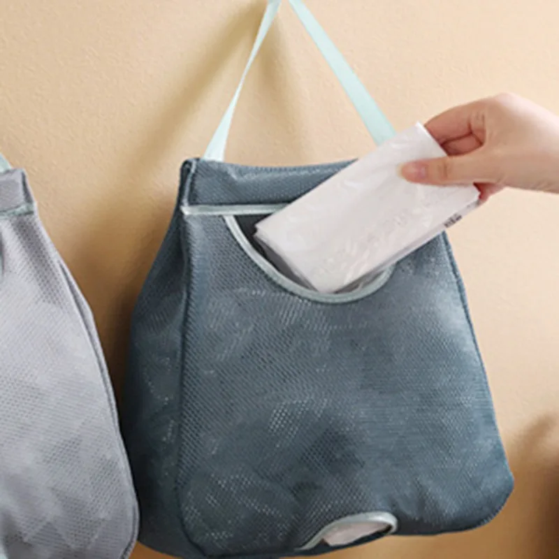 Garbage Bag Storage Box For Plastic Bag Wall Hanging Bag Washable Mesh Storage Bags Plastic Bag Holder Dispenser Kitchen Tools