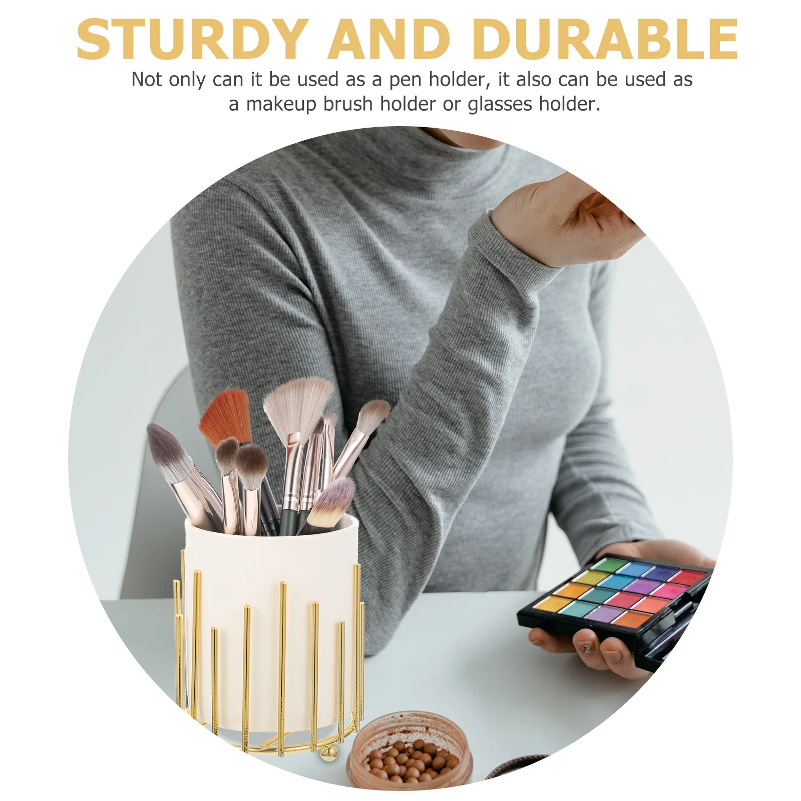 

Makeup Pen Storage Box with Iron Stand Desktop Organizer Pen Holder Brush Pot Container for Office School Study