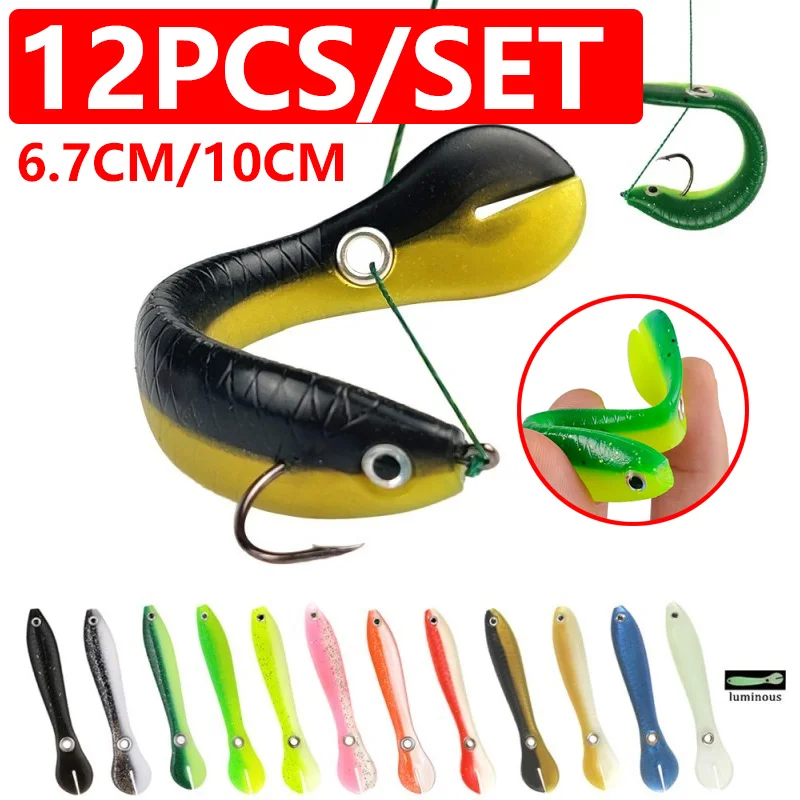 12PCS Bionic Loach Fishing Lure Artificial Jumping Lure Hookbait with Lead Heads Soft Bait Simulation Silicone Tail Wobbler Lure