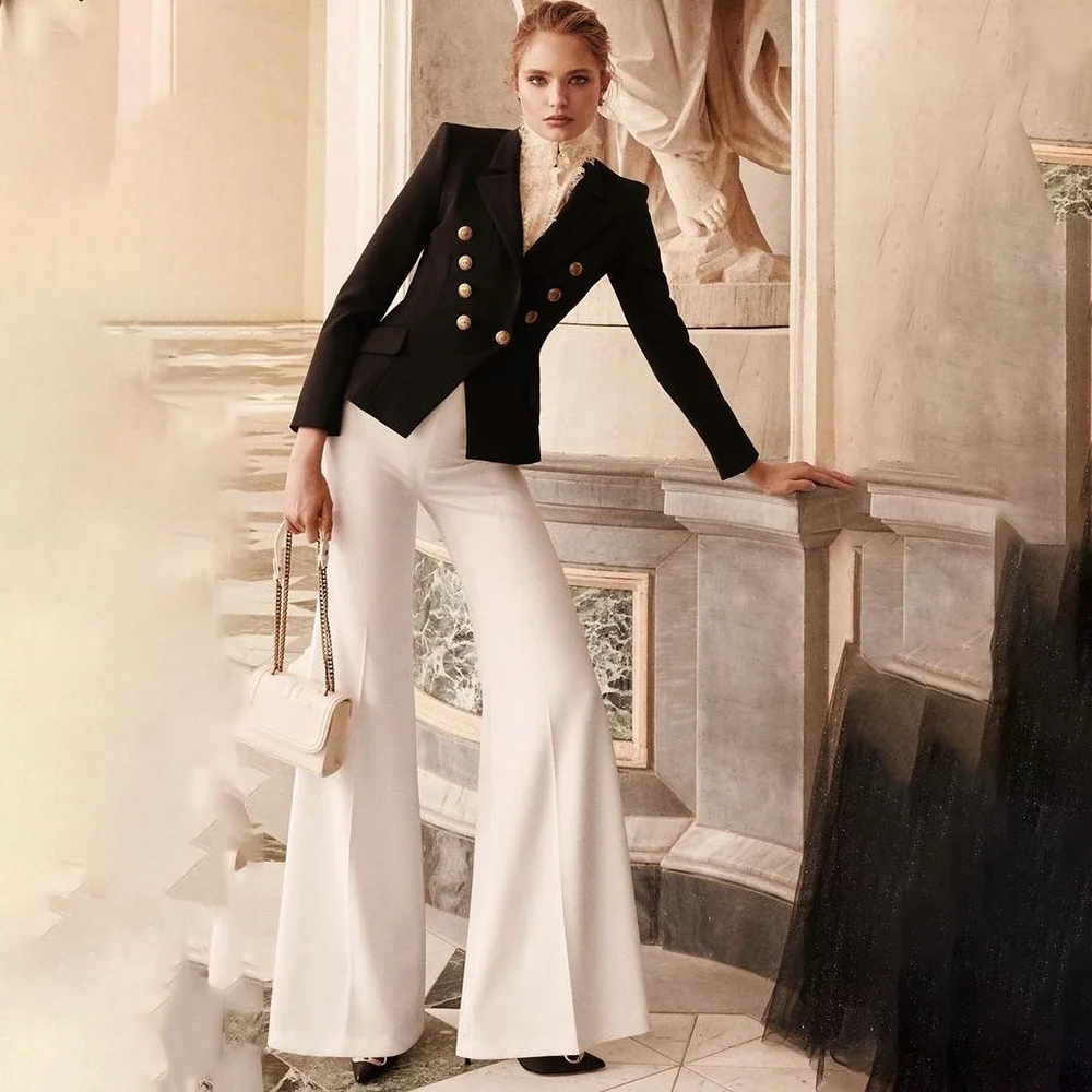 

Роскошный женский костюм, комплект из 2 предметов, куртка, брюки, двубортная женская одежда, подходит для свадебного смокинга, тонкий блейзер, комплект