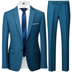 Groom Wedding Dress Blazer Pants 2 Piece Set / Male Business High End Classic Dress Suit Trousers Casual Banquet Jacket Coat