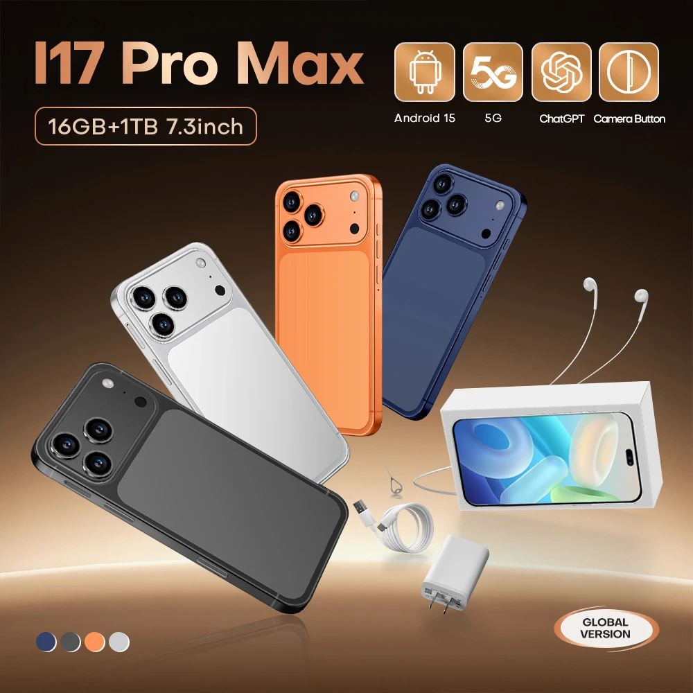 

HOT i17 Pro Max Original NEW 7.3HD Global Edition 2025 Android 15 Smart Dual Card 8000mAh Battery Facial Recognition Function