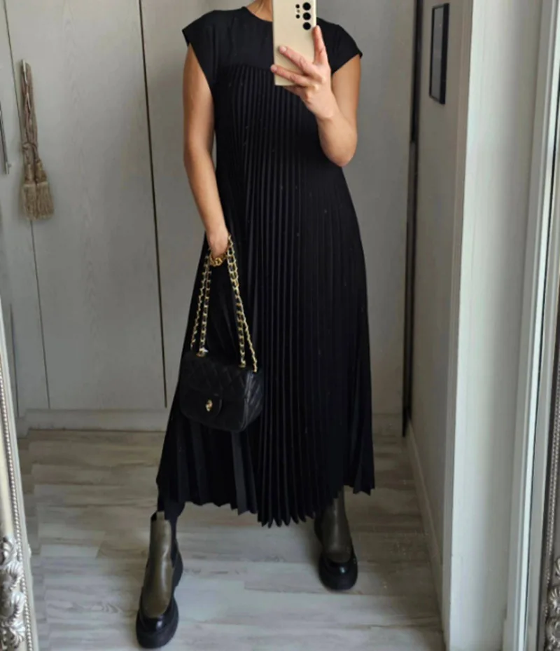 

Women's Long Dress 2024 /Summer Fashion Hundred Pleats Dress Women's Long Robe Robe Maxi Elegante Vestidos De Festa Юбка Женская