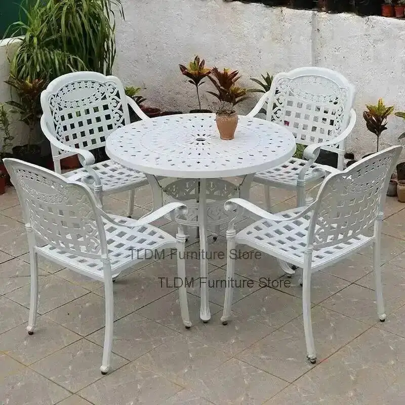 and European Garden Chair Iron Table Table Villa Balcony set Leisure White Simple Outdoor Waterproof Table Aluminum Furniture