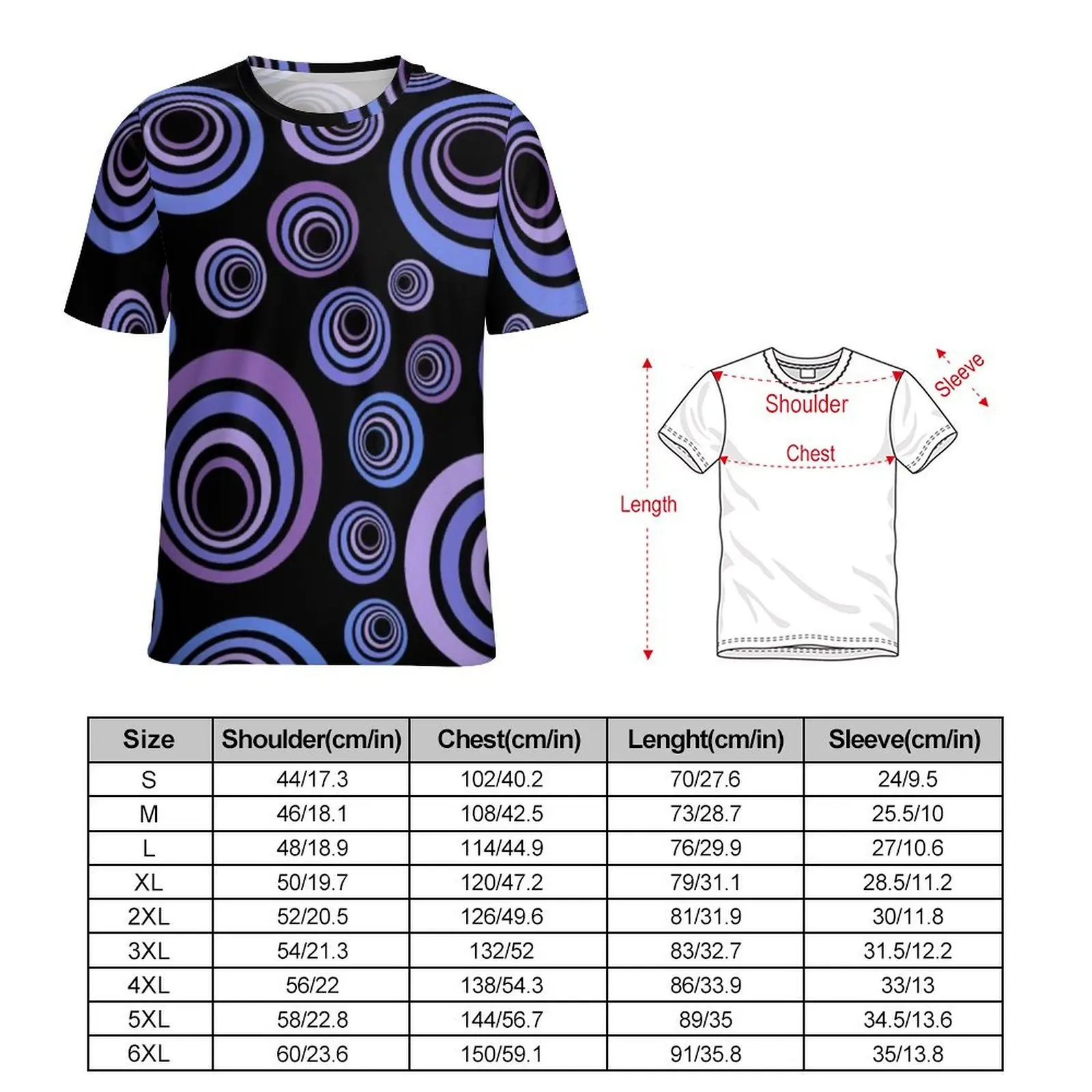 Retro Circles Print T Shirt Ultraviolet Pattern Hip Hop T-Shirts Men Funny Tee Shirt Summer Short Sleeve Clothes Plus Size 5XL