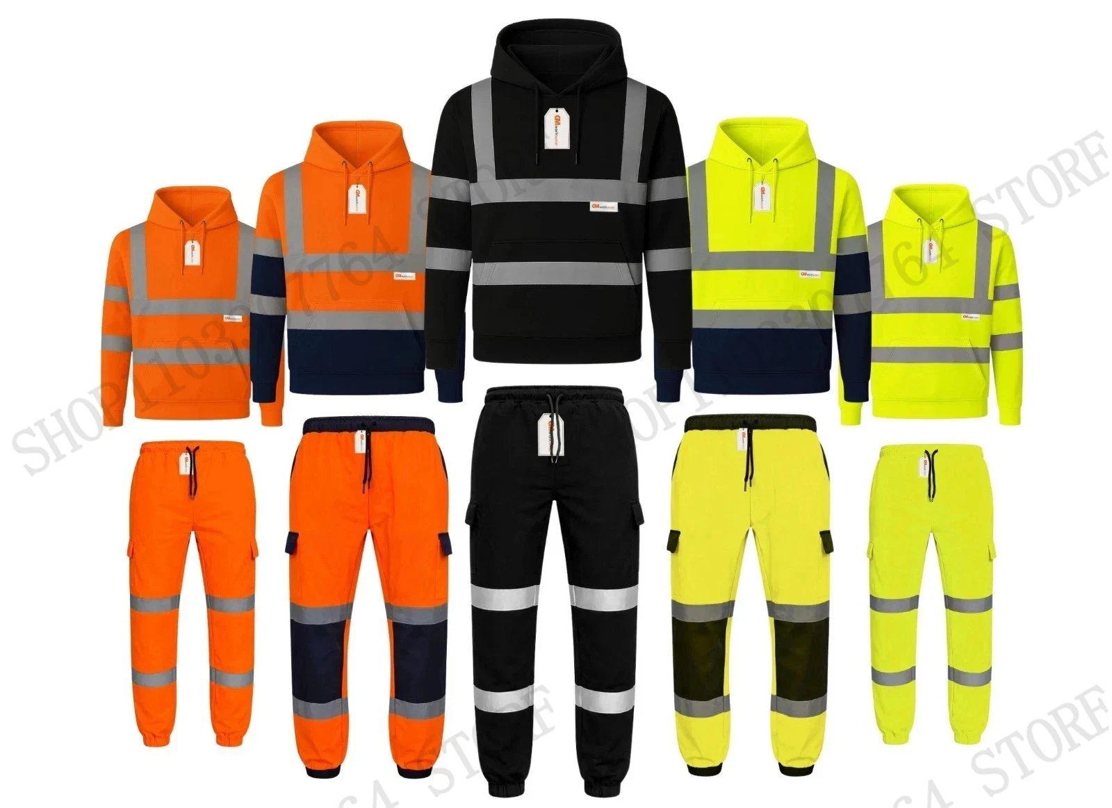 Reflective Hoodie Pant Set Workwear 3d Print Set Men Women Fashion Hoodie +Pant Set Sports Outdoor Tracksuit Suit Cargo Joggers