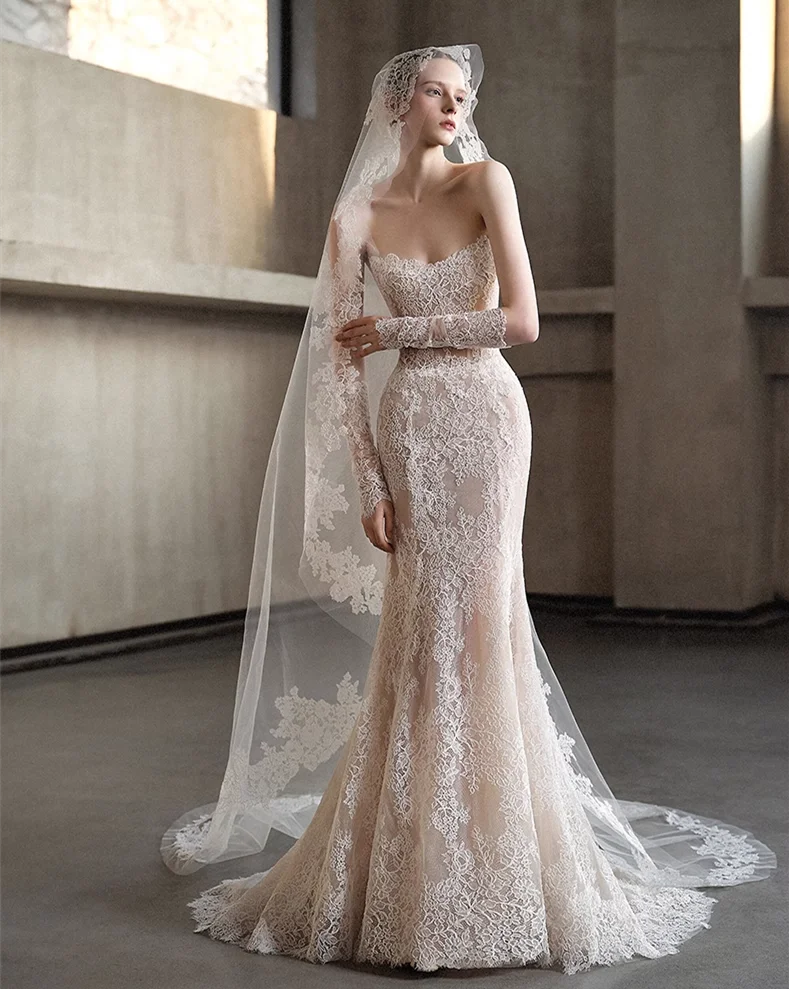 

Customize the latest wedding dress, mermaid lace sleeveless sweetheart neckline Vestidos De Novias