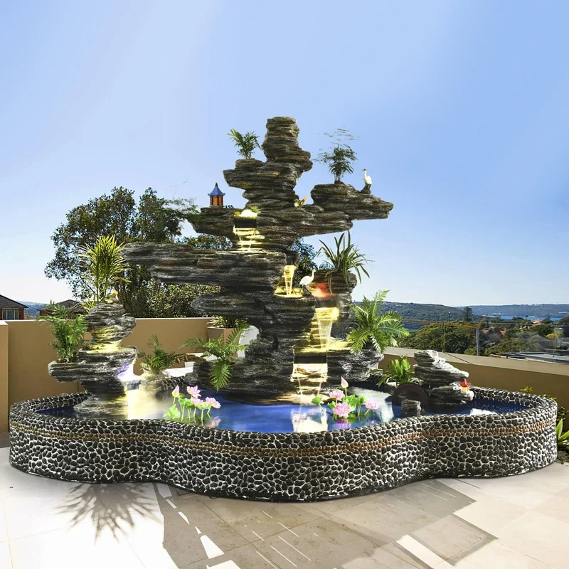 Outdoor garden courtyard large rockery flowing water fish pond fountain ornament